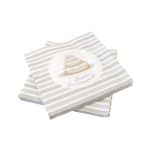 20 SERVIETTES PAPIER ANNIVERSAIRE DOUCEUR 33CM
