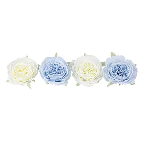 4 FLEURS ROSE ARTIFICIELLE TISSU 12.5CM BLEU