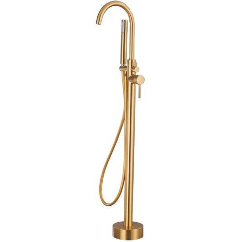 Valaz Robinet de baignoire rond autoportant en or mat brossé avec protection PVD - Série Ebro