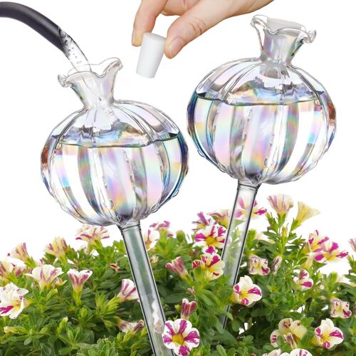 Kalanka-Lot De 2 Globes D'arrosage En Verre Irisé Pour Plantes En Pot, Mini Système D'irrigation Automatique, Capacité De 140 Ml, Adorable Cadeau De Jardinage, Multicolore Iridescent, 1