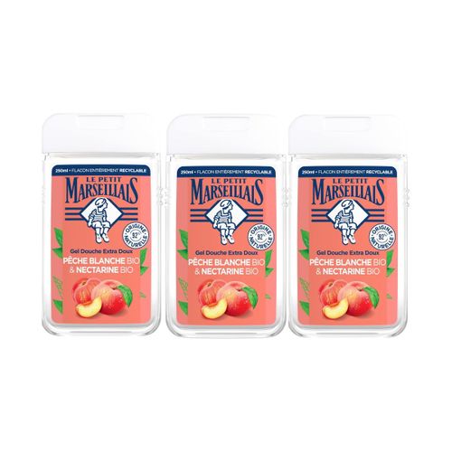 Le Petit Marseillais Gel Douche Extra Doux Pêche Blanche Bio & Nectarine Bio (Lot De 3 Flacons De 250 Ml) 