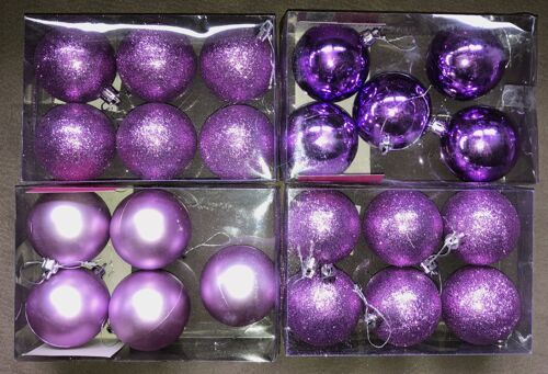 Lot de 22 boules de noël violettes pailletées, brillantes et opaques Ø 6 cm
