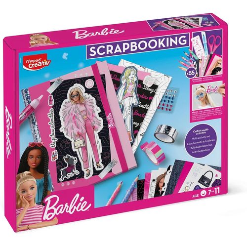KALANKA-MAPED Creativ - Scrapbooking Barbie - Kit Complet d'Activités, avec 55 Accessoires et Matériel, dont le Carnet avec Élastique Barbie à Décorer et Customiser - A Partir de 7 Ans