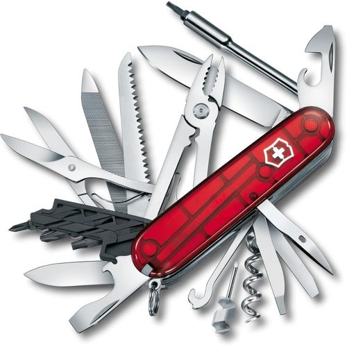 Cyber Tool M,Couteau De Poche Suisse,Léger,Multitool,32 Fonctions,Lame,Bits,Tire Bouchon,Rouge Transparent