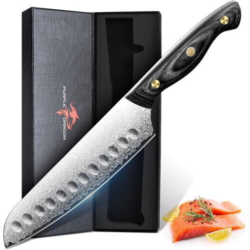 Jexnovashop-Couteau Santoku En Acier Damas Couteau De Cuisine Avec Nucleus Vg10 Et Manche En Bois Couteau De Cuisine Forge À La Main Pour Viande Légumes Et Poisson Cadeau Pour Hommes