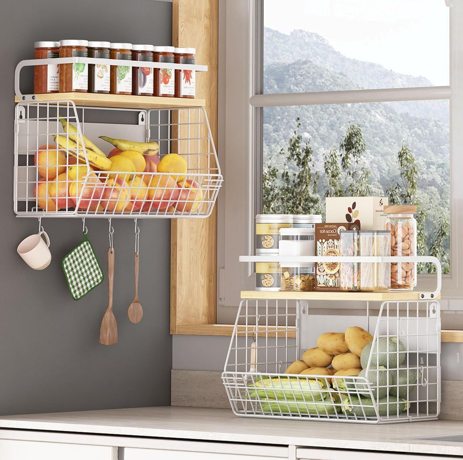 Etagère Murale En Bois Pour Rangement Epices Cuisine, Porte Clé Mural
