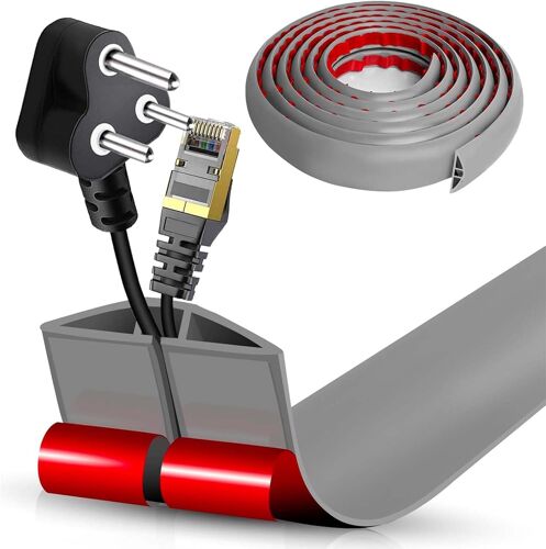 MEVRONISSHOP-Goulotte de Câble au Sol Auto-Adhésive | Passage de Câbles Plat & Flexible | Protection Anti-Trébuchement pour Bureau & Maison (Cendre, 5cm x 3m)