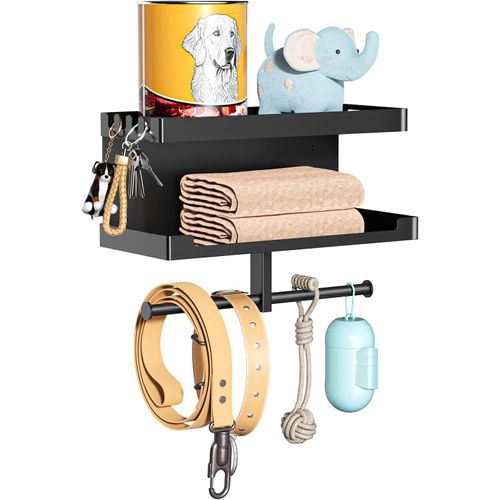 Support Mural Pour Laisse De Chien - Porte-Manteau Pour Laisse De Chien - Porte-Clé Avec Étagère (Noir)
