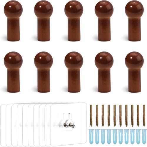 Lot De 10 Crochets Muraux En Bois Naturel,Crochets Rustiques Décoratifs Et Robustes Pour Accrocher Des Serviettes,Des Vêtements,Des Sacs,Des Serviettes De Bain,Des Vêtements,Des Sacs,