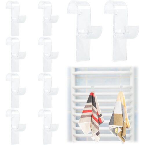 KALANKA-10 Pièces Crochet Radiateur Rond, Crochet Radiateur Seche Serviette, Multifonction ABS Crochets Serviette Salle de Bain pour Tous les Radiateurs Standards (Transparent)