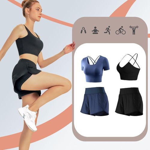 Short De Sport Femme Été Short De Course 2 En 1 Avec Poche Séchage Rapide Pantalon Court Fitness Yoga