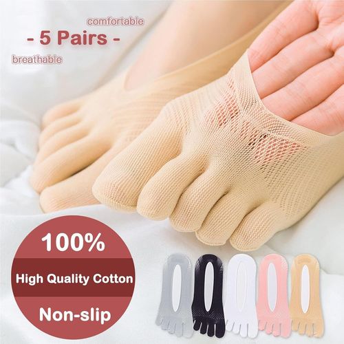 5 Paires Antidérapantes Chaussettes À Cinq Doigts, Chaussettes Bateau Avec Gel Tab, Chaussettes À Orteil Invisibles Femmes, Respirantes Chaussettes Intérieures À Coupe Basse