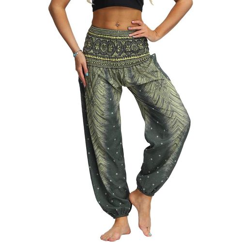 Femme Hippie Sarouel Pantalon Poches Taille Haute