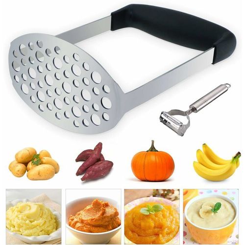 Presse Puree Manuelle,Presse-Puree A Pommes De Terre Avec Manche De Silicone En Acier Inoxydable Metal Ideal Pour Fruits,Legumes,Aliments Pour Bebes Goodnice