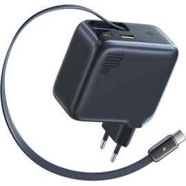 Enercore Chargeur Usb C 100 W Avec Câble Extensible,Bloc D'alimentation Gan Avec Port 1usb-C+1usb-A,Chargeur Rapide Compact Compatible Avec Macbook Pro Air,Dell,Hp,Ipad,Iphone 16 Pro