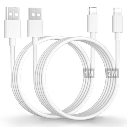 KALANKA-Cable iPhone 1M+2M/Lot de 2[Apple MFi Certified], Cable USB vers Lightning Câble Lightning Cable USB Charge Rapide Cordon Fil Chargeur pour iPhone 14/13/12 Mini/11 Pro Max/X/XS/XR/SE/8 Plus/7