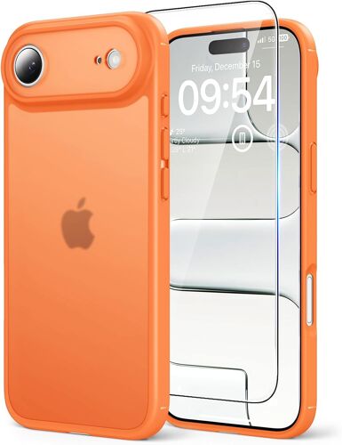 NSIECD-Coque pour iPhone Air avec Verre Trempé,Protection Totale de la Caméra, Protection Militaire, Coque Bumper Translucide Mate Antichoc - Orange Mat