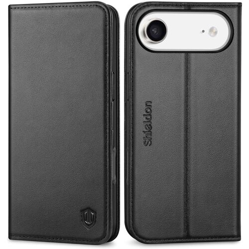 SJZG-Etui Cuir Véritable Pour Iphone Air 6,5 Pouces 2025 5G, Coque Rangements Pour Cartes, Rfid Blocage, Fonction Support, Anti-Choc, Protection, Housse Portefeuille - Noir
