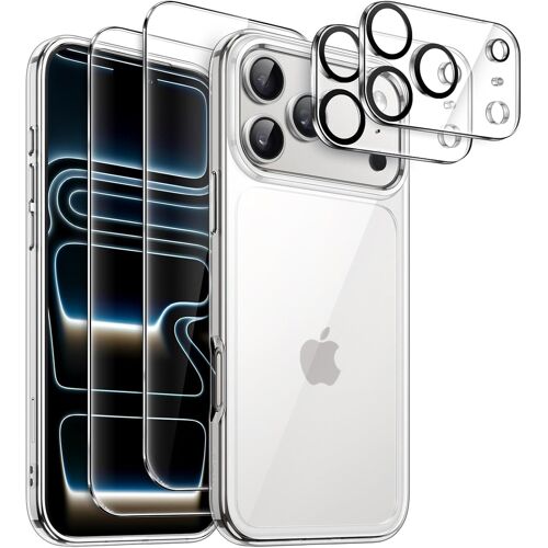 KALANKA-Coque 5 en 1 pour iPhone 17 Pro 6,3 Pouces avec 2 Protection D'écran en Verre Trempé et 2 Protecteur d'Objectif Caméra, Étui Housse Antichoc Anti-Jaunissement (Transparente)