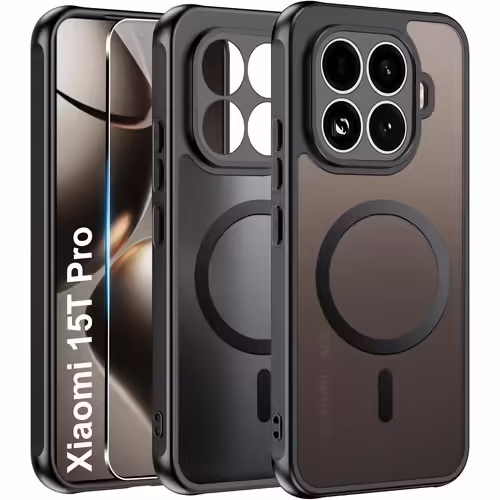 Magnétique Coque Pour Xiaomi Mi 15T Pro 5G Case Avec Magsafe Avec Verre Trempé Protection Écran Anti-Chute Silicone Souple + Pc Givré Coque, Etui Translucide Mat Arrière Housse Antichoc
