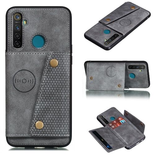 Portefeuille Étui Pour Realme C3/Realme 6i Béquille Protection Antichoc Buit En Fer Étui Portefeuille Titulaire De La Carte - Gris
