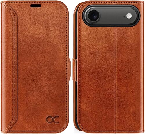 AEFJ-Coque pour iPhone Air, Housse en Cuir PU avec Fentes Cartes, Blocage RFID, Support Intégré et Protection Antichoc Etui Portefeuille pour iPhone Air (6,5 Pouces, 2025) - Série Rétro Brun