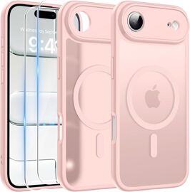 Magnétique Coque pour iPhone Air avec 2 Verre Trempé, Compatible avec MagSafe, Protection d'objectif Tout Compris, Etui Mat Arrière Housse Fine Antichoc Case iPhone Air 6.5"", Rose