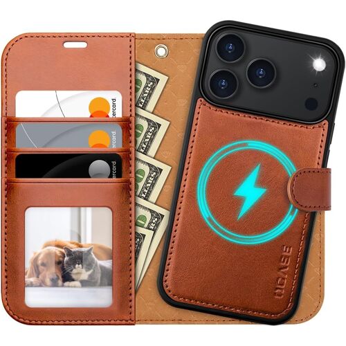 SJZG-Coque Pour Iphone 17 Pro Magnétique Détachable 2-En-1, Étui Portefeuille En Cuir Avec Rfid Blocage, Fentes Pour Cartes, Protection Antichoc Housse Pour Iphone 17 Pro (6,3``, 2025) - Brun