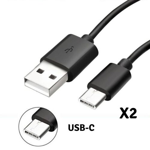 Lot 2 Cables USB-C Chargeur Noir pour Samsung Galaxy A40 / A50 / A70 / A3 2017 / A5 2017 / A8 2018 / A9 2018 - Cable Type USB-C Mesure 1 Metre [Phonillico]