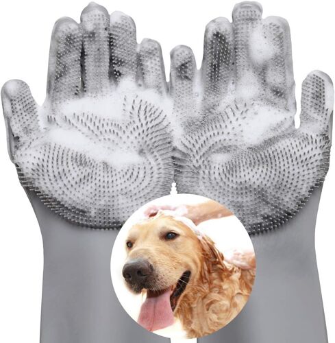 Dog Grooming Glove,Food Grade Silicone Cat Grooming Glove,Grooming Glove For Pets,Dog Glove Brush,Cat Hair Removal Glove-Grey