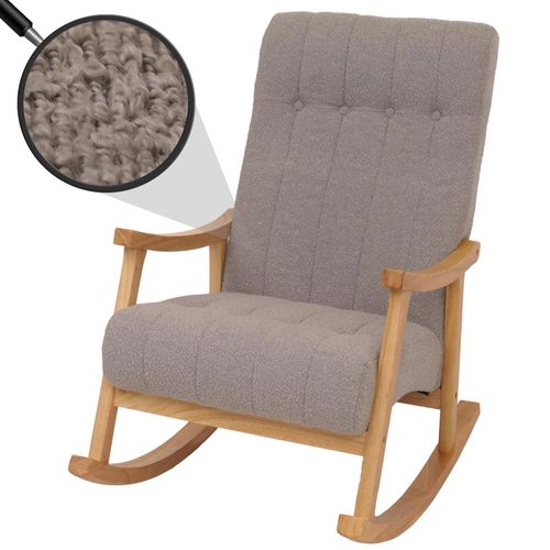Fauteuil À Bascule Hwc-K10, Fauteuil Relax, Bois Mvg Tissu/Textile Bouclé (450g/M²)   Gris, Piètement Naturel