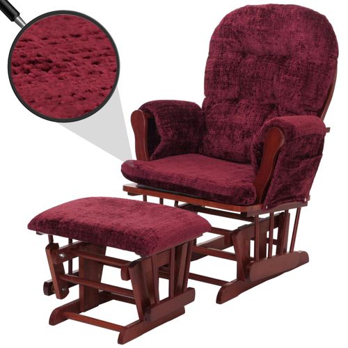 Fauteuil Relax Hwc-C76, Fauteuil À Bascule Fauteuil À Bascule Avec Pouf Tissu/Textile Chenille (465g/M²)   Bordeaux, Piètement Foncé