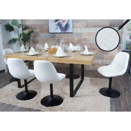 Lot De 6 Chaises De Salle À Manger Hwc-A60, Chaise De Cuisine Chaise Pivotante, Acier Mvg Tissu/Textile Chenille (465g/M²)   Crème