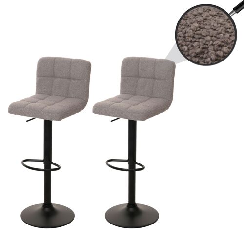 Lot de 2 tabourets de bar HWC-G87, tabouret de bar, hauteur réglable pivotant, tissu Boucle (450g/m²) MVG   gris