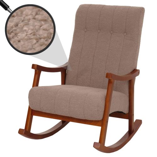 Fauteuil À Bascule Hwc-K10, Fauteuil De Relaxation, Bois Mvg Tissu/Textile Bouclé (450g/M²)   Taupe, Structure Aspect Noyer