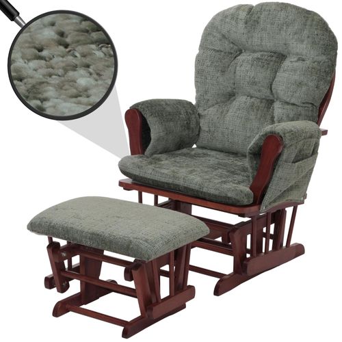 Fauteuil Relax Hwc-C76, Rocking Chair Fauteuil À Bascule Avec Pouf Tissu/Textile Chenille (465g/M²)   Vert, Piétement Foncé