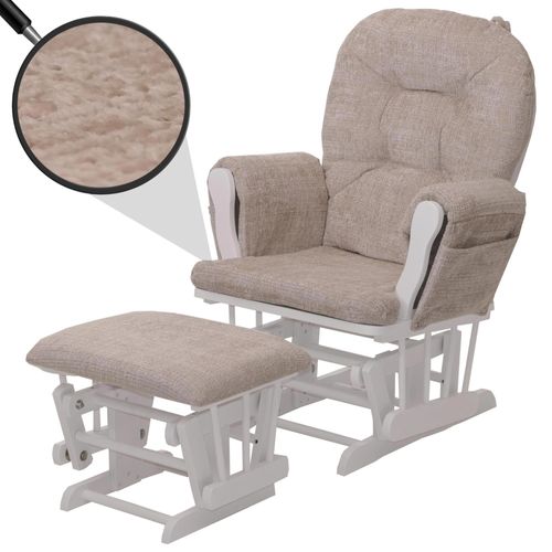 Fauteuil Relax Hwc-C76, Fauteuil À Bascule Fauteuil À Bascule Avec Pouf Tissu/Textile Chenille (465g/M²)   Crème, Piètement Blanc