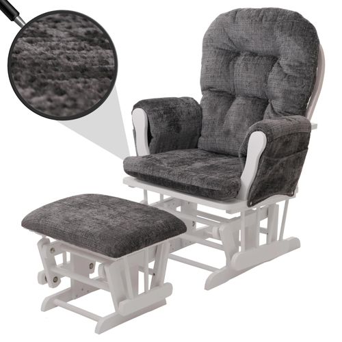 Fauteuil Relax Hwc-C76, Fauteuil À Bascule Fauteuil À Bascule Avec Pouf Tissu/Textile Chenille (465g/M²)   Gris Foncé, Piètement Blanc