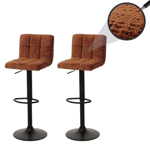 Lot de 2 tabourets de bar HWC-G87, tabouret de bar, réglable en hauteur pivotant, tissu chenille (465g/m²) MVG   terracotta