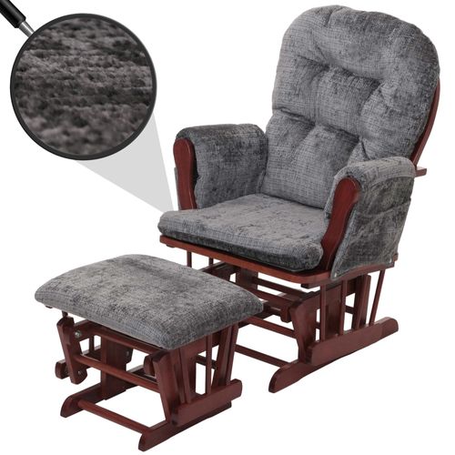 Fauteuil Relax Hwc-C76, Fauteuil À Bascule Fauteuil À Bascule Avec Pouf Tissu/Textile Chenille (465g/M²)   Gris Foncé, Piètement Foncé
