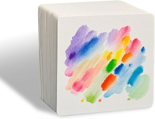 Kalanka-Lot De 50 Feuilles De Papier Aquarelle Carré - Mini 10 X 10 Cm - En Coton Épais - 300 G - Vierge - Pour Peinture, Artistes, Adultes, Étudiants