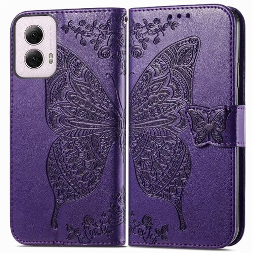 Étui Pour Motorola Moto G Power 2024 Aile Portefeuille Multi-Couleur Affaires Papillon - Violet Foncé