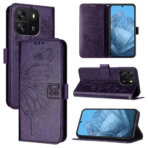 Étui Pour Blackview Wave 6c Cuir Premium Magnétique Gaufrage Papillon Couverture Rabotant - Violet Foncé
