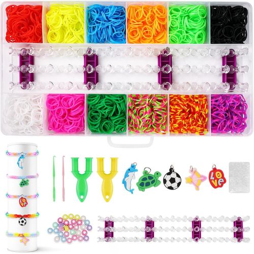 Kalanka-1900+ Elastique Bracelet Kit, 18 Grilles Bricolage Élastique Loom Bands Kit, Avec Pendentif, Clip, 12 Couleurs Kits De Fabrication De Bracelets D'amitié, Cadeau De Noël Anniversaire Pour Enfa
