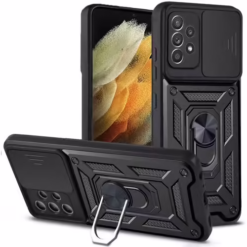 Coque pour Samsung S21 Ultra Noir Rigide Antichoc avec Anneau Support et Protection Objectif - E.F.Connection