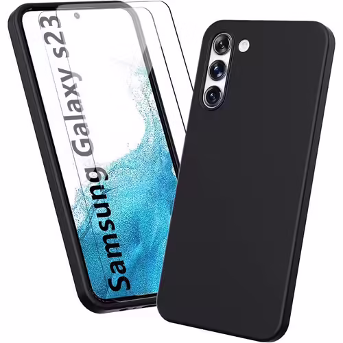 Coque et 2 Verres Trempés pour Samsung S23, Protection TPU Noir Ultra Slim - E.F.Connection