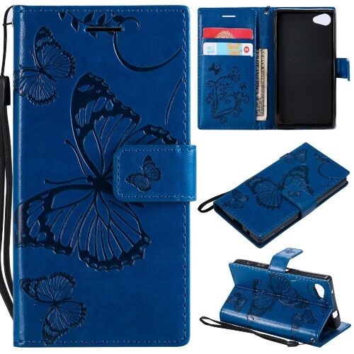Étui Pour Rabattu Sony Xperia Z5 Mini Avec Support De Fente Pour Carte Flip Kickband Cuir Pu Couverture Magnétique Couverture Antichoc - Bleu