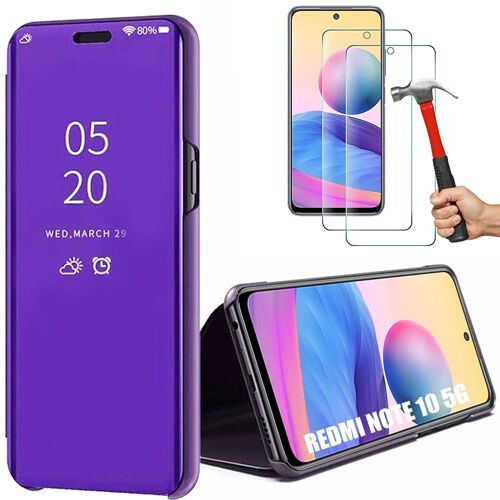 Coque Violet pour Redmi Note 10 5G + 2 Verres Trempés. Coque Effet Miroir Protection Anti-Rayures - E.F.Connection