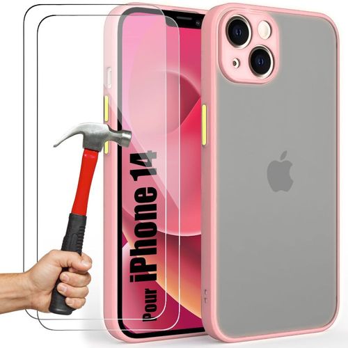 Coque Pour Iphone 14 Silicone Antichoc Rose + 2 Verres Trempés Protection - E.F.Connection