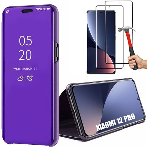 Coque pour Xiaomi 12 Pro Smart Case Effet Miroir Clear View Violet + 2 Verres Trempés - E.F.Connection